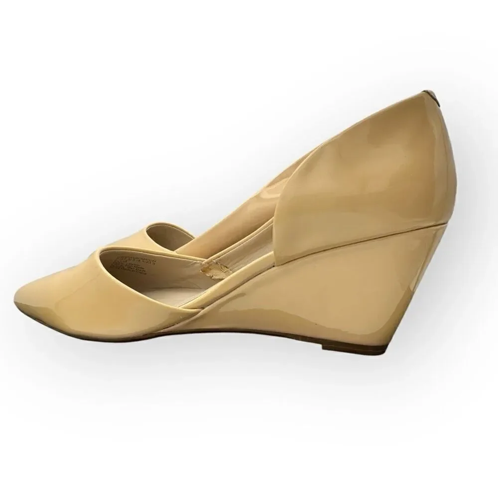 Kenneth Cole Womens Pointy Toe Leather Wedge Ellis Half d'Orsay Pumps Cream Sz 7